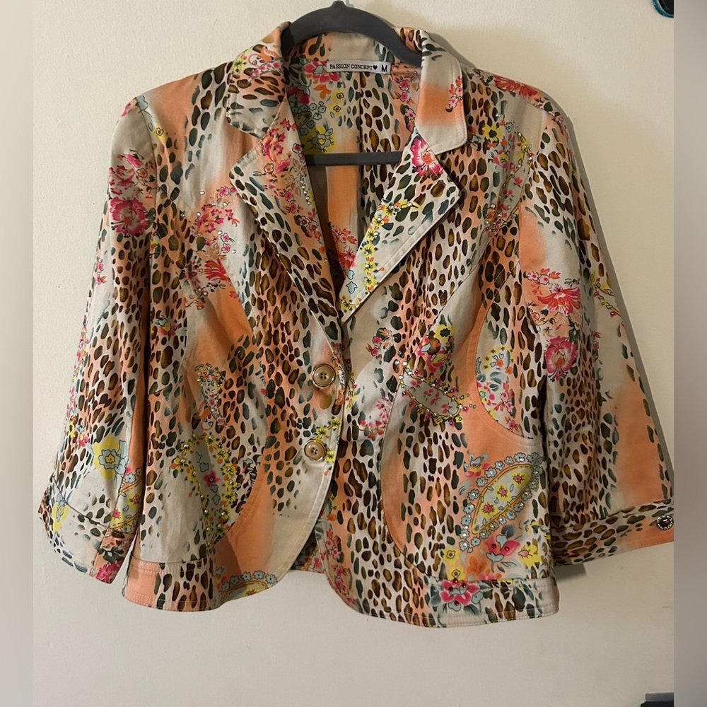 Vibrant Floral Leopard Print Women's Blazer